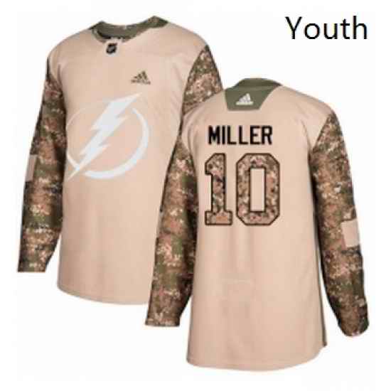 Youth Adidas Tampa Bay Lightning 10 JT Miller Authentic Camo Veterans Day Practice NHL Jersey